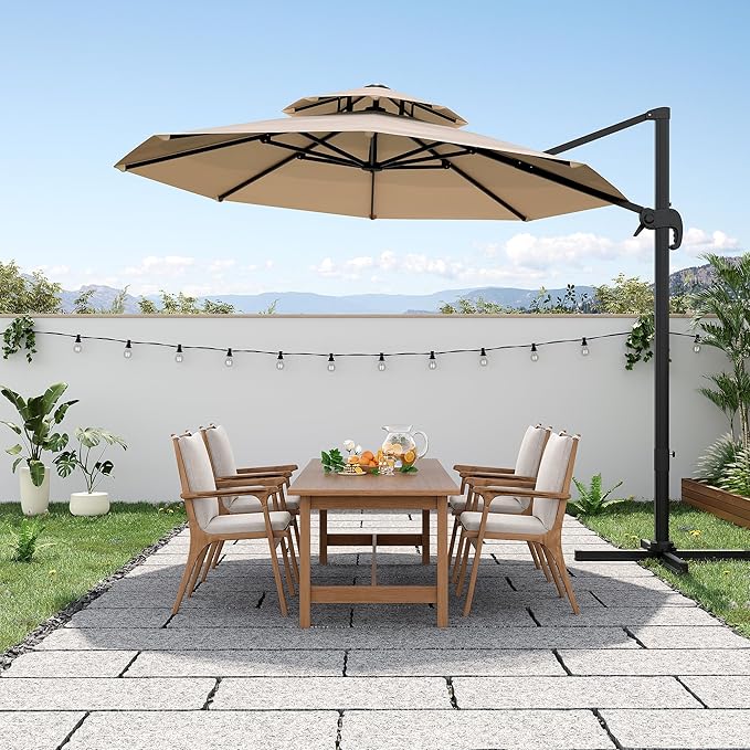 10FT Outdoor Umbrellas for Patio, Cantilever Umbrella with Steel Frame, UV Protection, Fade Resistant Fabric, 360 Degree Rotation, Pool Umbrellas Outdoor for Garden Deck Backyard
