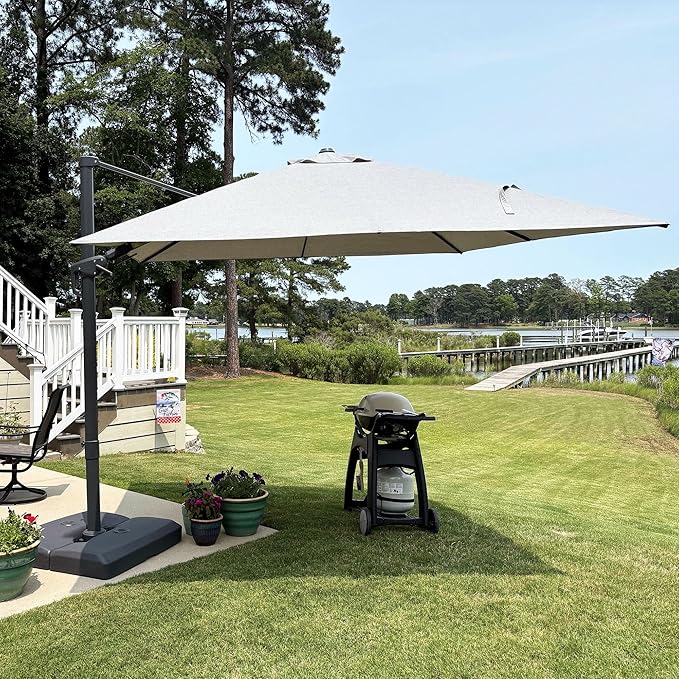 PURPLE LEAF 10' X 10' Left-right Tilting Outdoor Patio Umbrella Swivel Offset Cantilever Heavy Duty Rectangle Aluminum Umbrella with UV Resistant for Deck Pool Patio Backyard, Pebble Grey
