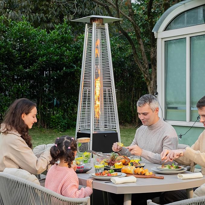 Nuu Garden 48,000 BTU Outdoor Pyramid Propane Patio Heater with Glass Tube, Removable Iron Heater with Wheels for Backyard, Garden, Porch, Patio, Black