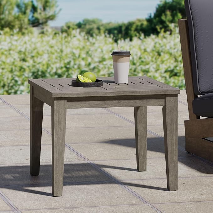 Outdoor Acacia Wood Side Table, Grey