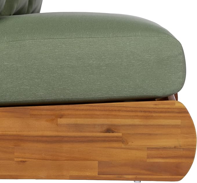 Christopher Knight Home Isabel 5-Seater Outdoor Patio Furniture Set with Removable Cushion, Acacia Wood Patio Conversation Set with 3-Seater Sofa & Club Chairs, 3 Piece Sectional Sofa Set, Green+Teak