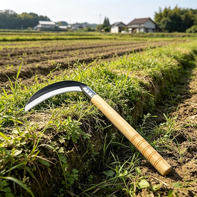 Carbon Steel Grass Sickle with Wood Handle, Gardening Weeding Weeder, Garden Hand Tool, Farming Weed Remover, Scythe Blade Cutter, Manual Mowing Blade Cutter, Thick Blade Quick Work