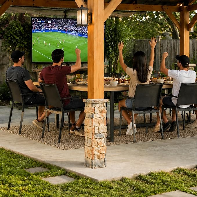 [4-Pack] Faux Stone Column Wrap, 27.2" Height Stackable Post Sleeves, Realistic Natural Rock Texture Decorative Pillar Covers for Gazebo, Porch and Patio, Easy DIY Interlocking Installation.