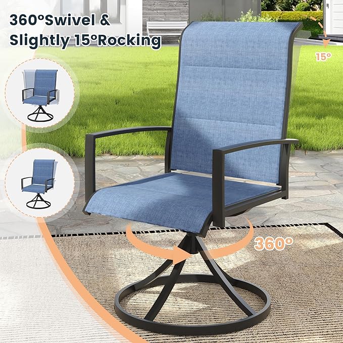 VICLLAX 7 Pieces Outdoor Dining Set, Patio Furniture Set Includes 50" Round Metal Table W/ 1.9" Umbrella Hole and 6 Padded Textilene Swivel Chairs for Porch, Lawn, Garden, Backyard