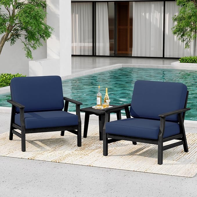 4 Pieces Patio Furniture Sets, Black Wood Outdoor Sectional Furniture with Coffee Table, 5 Seats Patio Sofa Couch Conversation Set for Backyard Deck - Navy