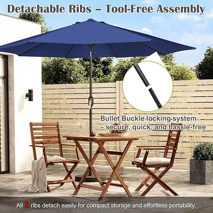 Blissun 10FT Outdoor Patio Umbrella, Outdoor Table Umbrella, Yard Umbrella, Market Umbrella with 8 Sturdy Ribs, Push Button Tilt and Crank
