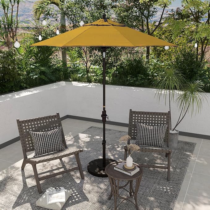 California Umbrella 7.5' Rd. Aluminum Patio Umbrella, Crank Lift, Collar Tilt, Bronze Pole