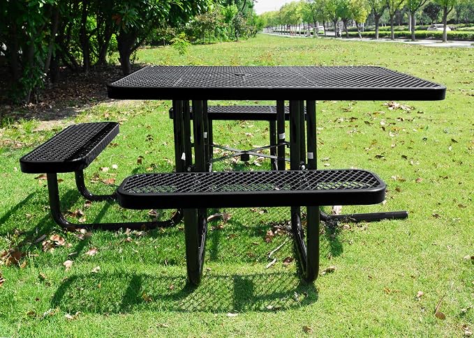 ADA Outdoor Picnic Table, Expanded Metal, Wheelchair Accessible (Black, 46 Square)