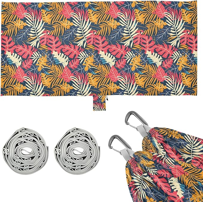 Camping Hammock Outdoor Hammocks for Outside Tropical Ethnic Leaves Beach Trees Portable Lightweight with Pockets Tree Straps Indoor