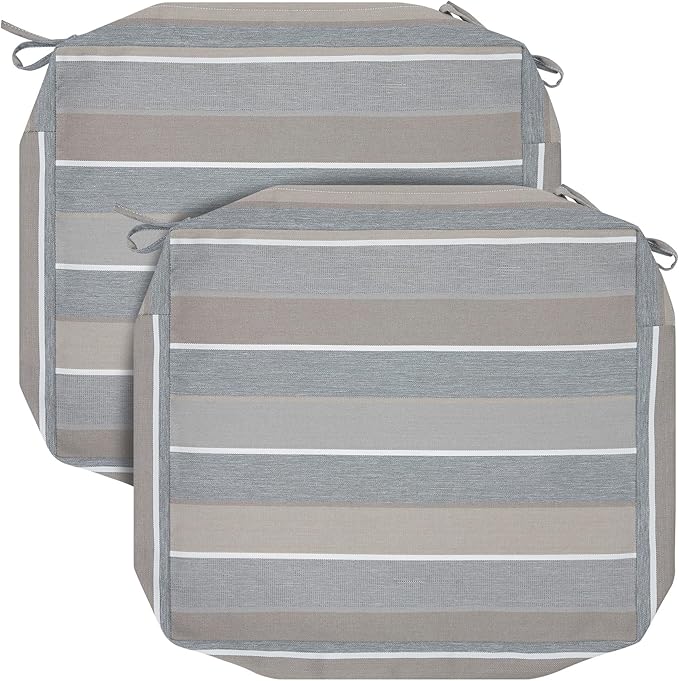 FUNHOME 2 Pack Outdoor Cushion Covers 24" x 22" x 4", No Insert! Chair Cushion Cover for Outdoor Furniture, Patio Chair Cushion Covers with Zipper and Tie, Replacement Cover Only(Grey Stripe)