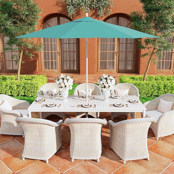 California Umbrella 11Ft Premium Sunbrella Patio Umbrella, Hand-Crank, Tilt-Collar, White Frame, Aruba Fabric