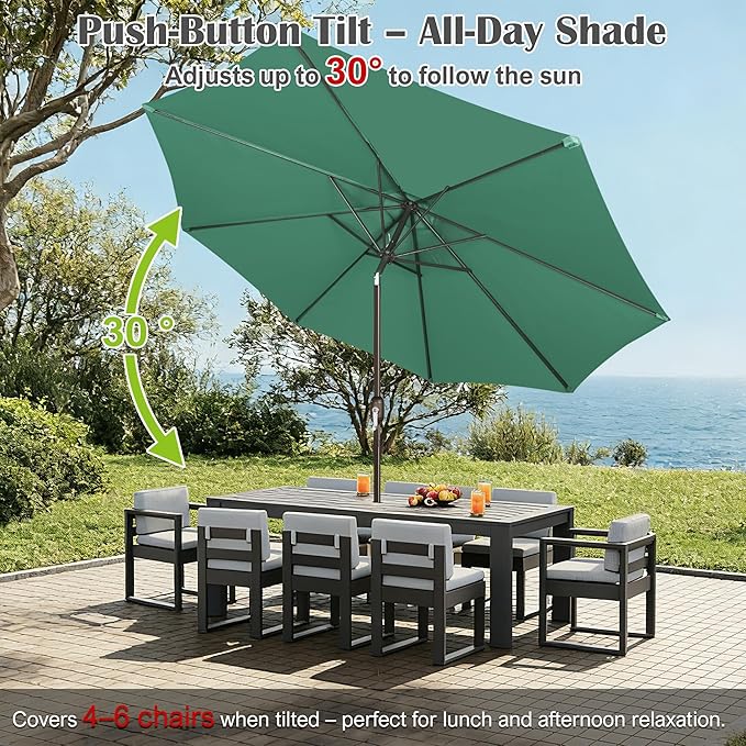 Blissun 10FT Outdoor Patio Umbrella, Outdoor Table Umbrella, Yard Umbrella, Market Umbrella with 8 Sturdy Ribs, Push Button Tilt and Crank