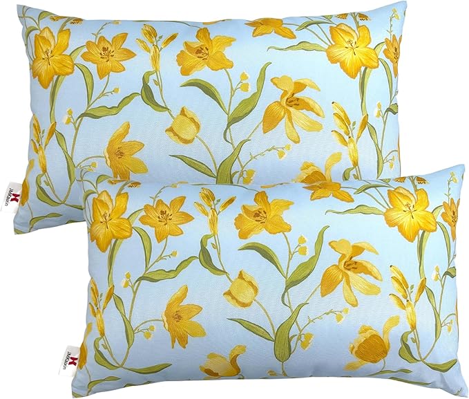 Pack of 2 Patio Lumbar Pillows, 12"x20" Fade Resistant Outdoor Waterproof Lumbar Pillow with Inners, Decorative Garden Lumbar Cushions for Home Patio Terrace Sofa Use