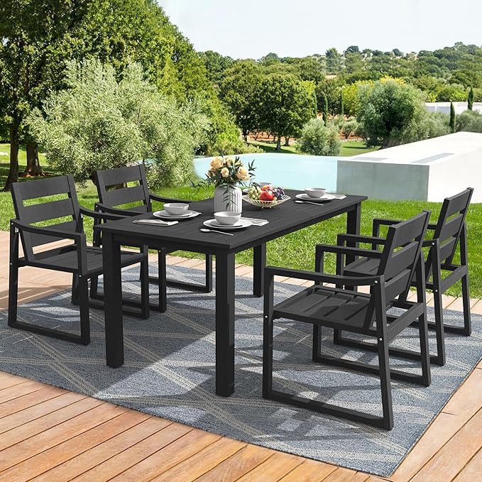 Cozyman Patio Table and Chairs Set, HDPS 5-Piece Outdoor Dining Set, Patio Furniture for Deck, Poolside, and Backyard, Black