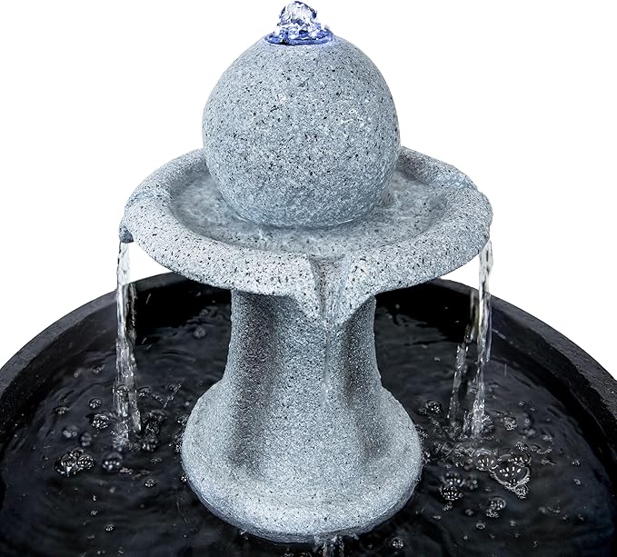 Sunnydaze 2-Tier Outdoor Water Fountain with LED Light and Electric Pump - Small Traditional Outdoor Water Feature - 29.5" H