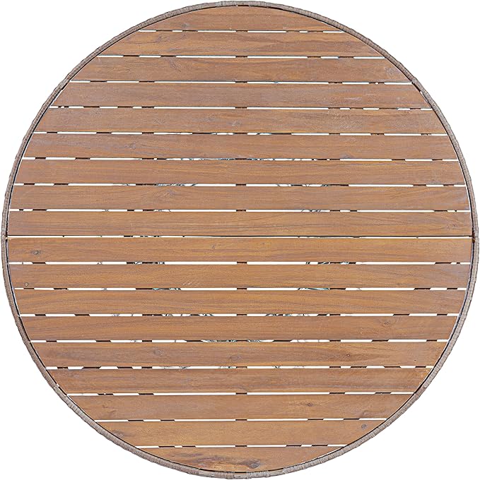 Merax 47.24" Round Outdoor Dining Table, Acacia Wood Top & Wicker Base, Patio Table for 4-6 People, Garden Outdoor Furniture, Brown Finish