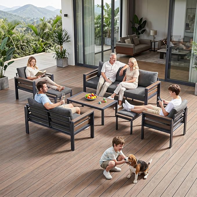 SUNYRISY Aluminum Outdoor Patio Furniture Set with Coffee Table, 7 Piece Metal Outdoor Modern Conversation Sets with Thick Cushions, Sectional Sofa Couch Set for Porch, Deck, Backyard
