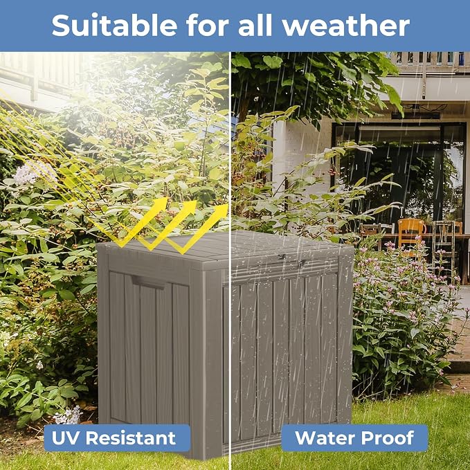 30 Gallon Resin Deck Box, Waterproof Outdoor Storage Box for Patio Furniture Accessories, Garden Tools, Indoor Storage for Cushion, Grey
