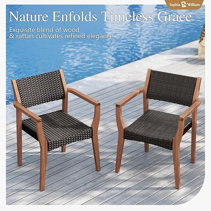 Sophia & William Patio Outdoor Table and Chairs Set, Patio Dining Sets for 8, 9 Pieces Patio Table Set Acacia Wood Table Expandable and Rattan Chairs for Backyard Deck Porch Outside