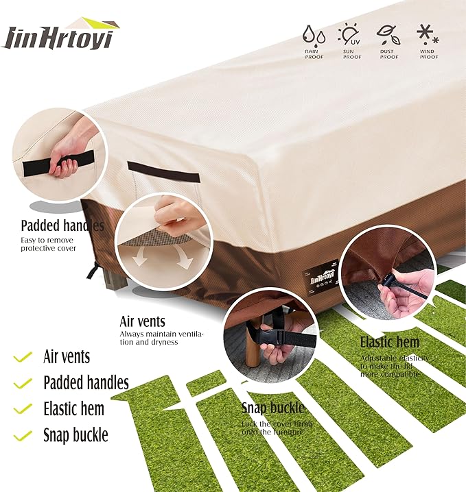 JinHrtoyi Patio Coffee Table Cover,42Wx26Dx16H Inches 100% Waterproof Heavy Duty Outdoor Rectangular Side Table Cover,Beige&Brown Modern Style Outdoor Furniture Covers