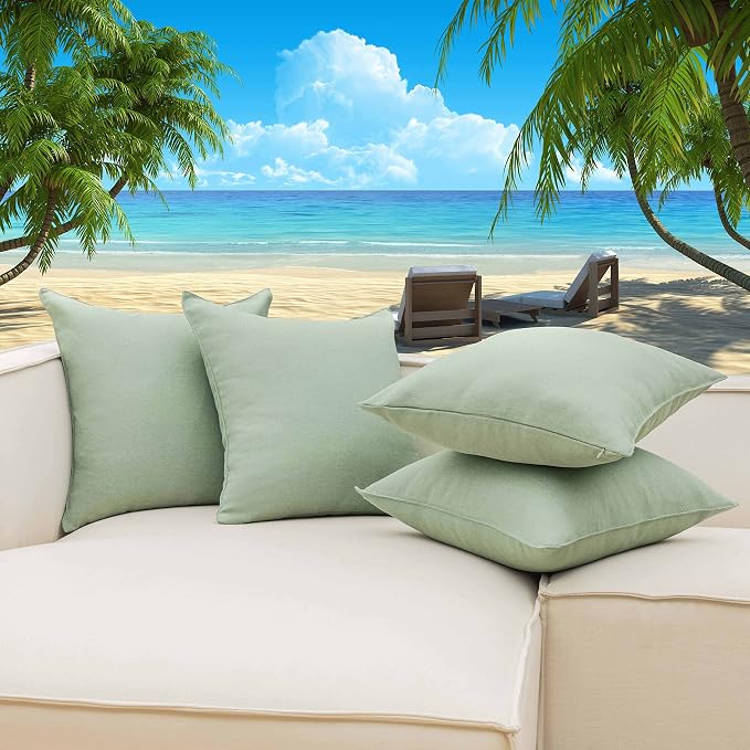 Home Brilliant Outdoor Pillows Covers Waterproof Sage Pillow Covers for Patio Garden Bedroom Backyard Decor, 18x18 inch, Sage Green Grey