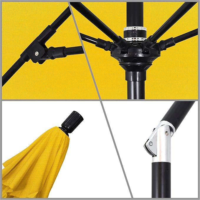California Umbrella 11' Round Crank Lift, Collar Tilt, Aluminum Pole, Fiberglass Rib Patio Umbrella, Black Finish