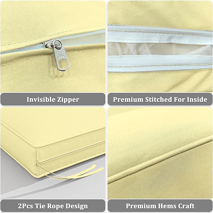 3 Pack Outdoor Patio Seat Cushions Replacement Covers Fit for 4 Pieces 4-Seater Wicker Rattan Patio Conversation Set Loveseat Chair Couch Furniture,36x18x2,18x18x2,Liaht Yellow-Cover Only