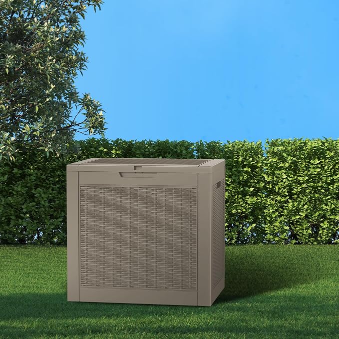 Resin Deck Box - 35 Gallon Lockable Outdoor Storage, Water-Resistant Indoor/Outdoor Bin for Package Delivery, Patio Cushions, Gardening Tools