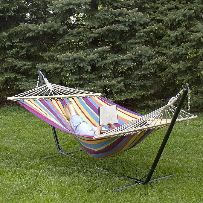 Northlight 32816547 Green 59" x 78" Purple and Yellow Striped Poly Cotton Hammock