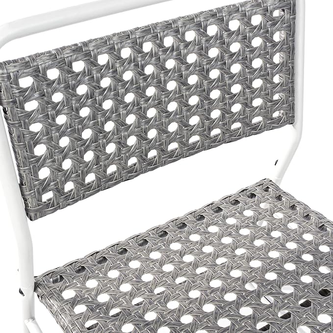 JONATHAN Y LVG1100A-3SET Freja 3-Piece Mid-Century Modern Faux Rattan Conversation Outdoor Patio Set Scandinavian, Classic, Transitional, Bohemian, Traditional, White/Gray