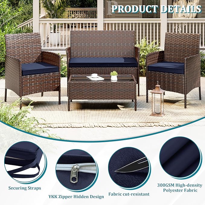 3 Pack of Outdoor Seat Cushion Replacement Set Suitable for 4 Pieces of Wicker Rattan Furniture Terrace Guest Set Sofa Chair (36x18x2, 18x18x2), Only Cover