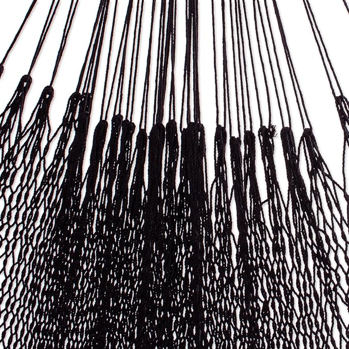 NOVICA Artisan Handmade Cotton Rope Hammock Coal Black Tasseled from Mexico Solid Maya 'Veranda in Black'(Triple)