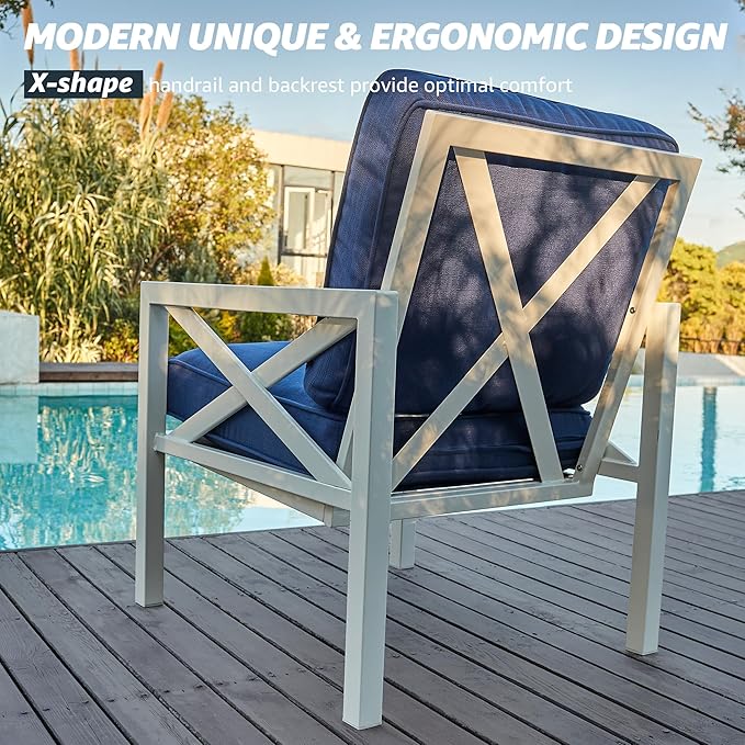NATURAL EXPRESSIONS Outdoor Patio Furniture 4 Pieces Set, Modern Patio Conversation Sets, Outdoor Sectional Metal Sofa with 5.5 Inch Cushion and Coffee Table for Balcony, Garden