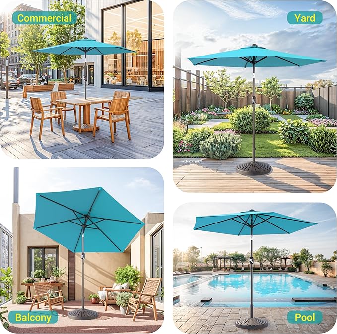 7.5ft Outdoor Umbrella Patio Umbrella with Solar Lights,18 LED Lighted Table Market Outdoor Umbrella, 2-Year-Non-Fading, for Pool, Deck, Garden,Backyard