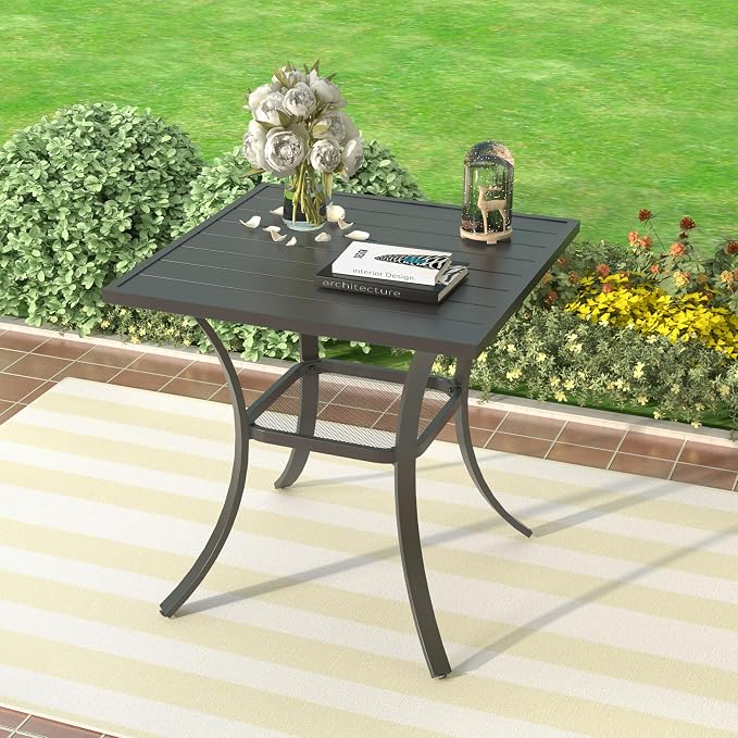 Outdoor Dining Table, 27.5" Square Patio Table for Lawn Garden Backyard, All Weather Metal Frame,Black