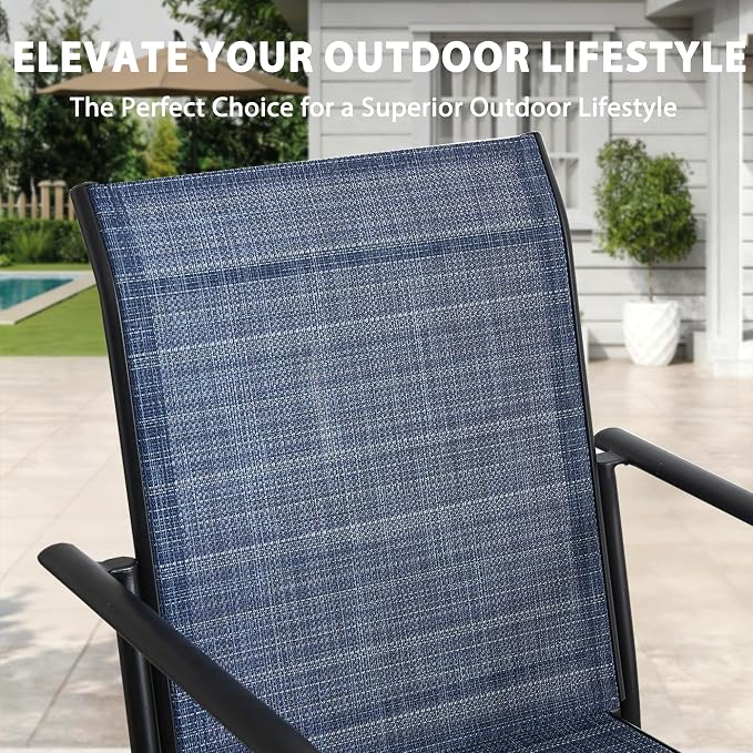 5-Piece Outdoor Dining Set, 35.5" Square Metal Patio Table with Dark Blue Chairs, Black Table with Umbrella Hole for Garden, Yard, Patio