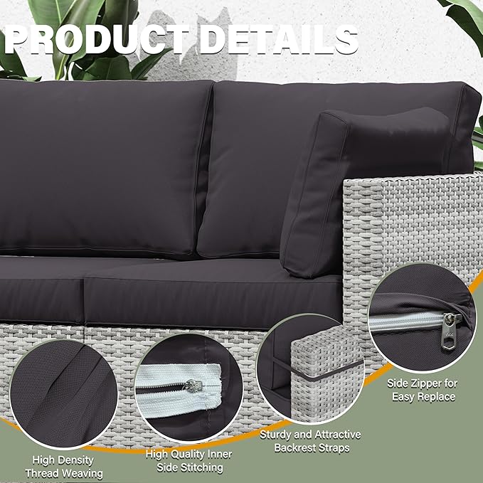 8 pcs Outdoor Cushion Slipcovers Outdoor Patio Cushions Covers Replacement Waterproof with Zipper w/3 Seat Cushion Covers and 5 Backrest Pillow Covers, Covers Only