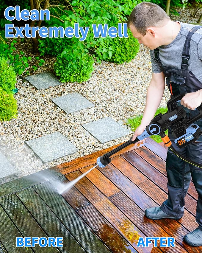 Cordless Washer Operated, 1500PSl-Brushless Portable Washer, 3 Speed Adjustable/6 in 1 Nozzle, Cordless Washers for Car Yard Cleaning, Blue