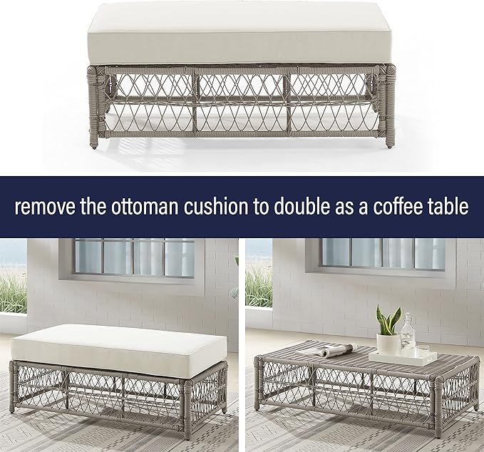 Crosley Furniture Thatcher 4-Piece Outdoor Sofa and Table Patio Furniture Set, Wicker Conversation Sets for Porch, Driftwood with Creme Cushions