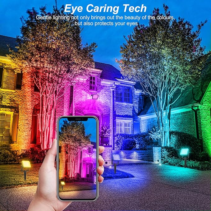 T-SUN RGB Solar Spotlights Outdoor, Christmas Decorations Color Changing Solar Lights, Adjustable Waterproof Landscape Lighting for Garden, Pond, Yard, Trees, Driveway, Pool Area