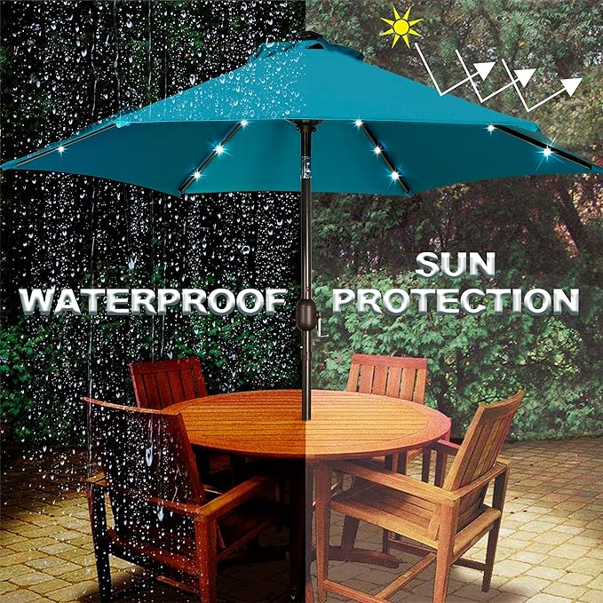Blissun 7.5 ft Solar Umbrella, 18 LED Lighted Patio Umbrella, Table Market Umbrella