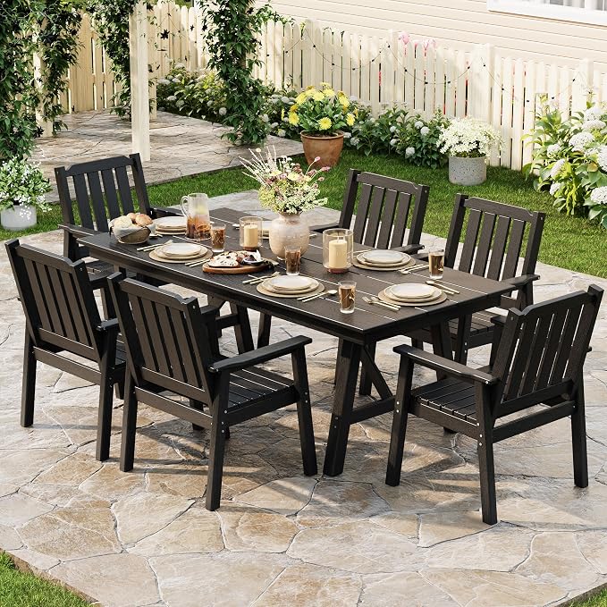 GarveeLife Outdoor Dining Chairs Set of 2, HDPE Patio Chairs 650LBS Capacity All-Weather Yard Armchair with Slatted Seat, 23.9" Wide Heavy Duty Modern Backyard Furniture for Garden, Poolside, Deck