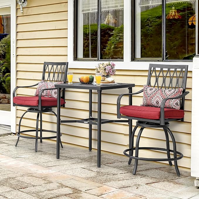 NUU GARDEN Patio Bar Table with Umbrella Hole, Bar Height Bistro Table, Black