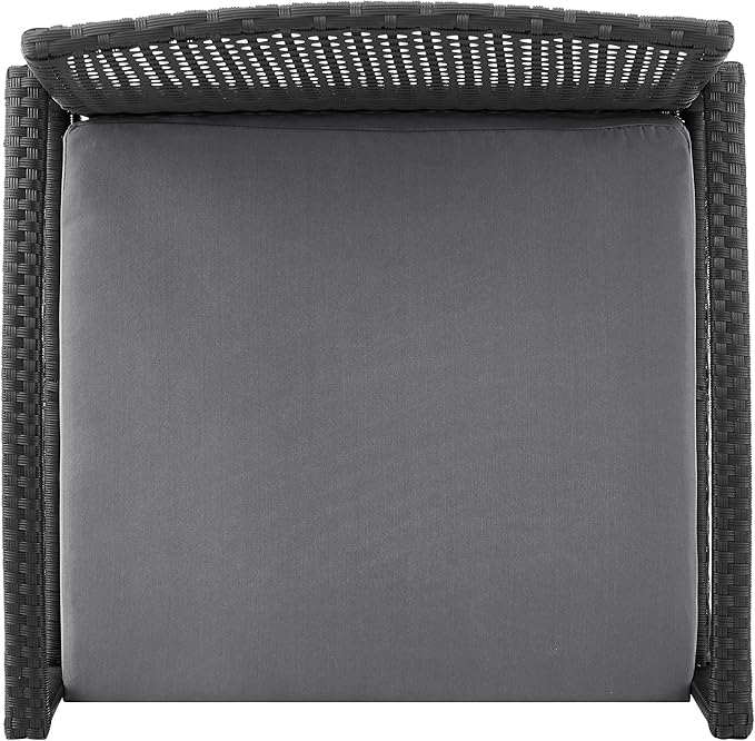 Manhattan Comfort Noli 3-Piece Patio Conversation Set, Outdoor Furniture Made of Steel Rattan | Includes 2 Modern Armchairs, Tempered Glass End Table, Removable Waterproof Cushions, Grey