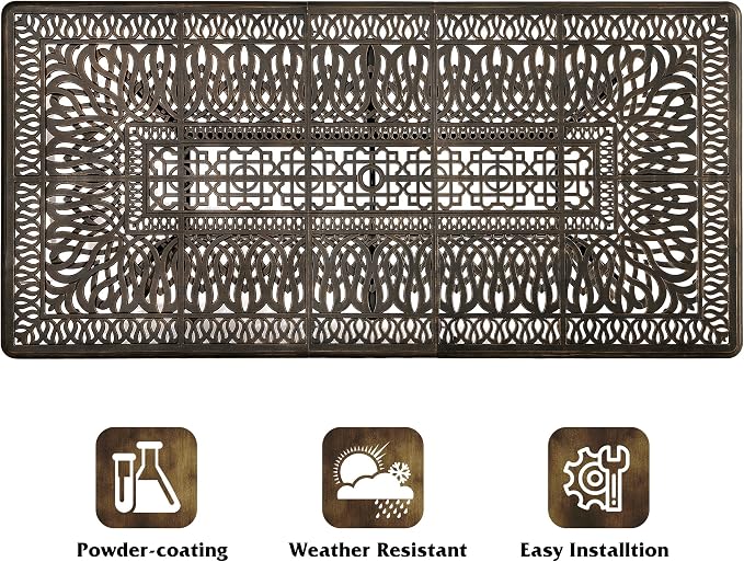 MAGIC UNION 9 Pieces Outdoor Dining Set, Cast Aluminum Retro Patio Dining Set Includes 87" Rectangular Dining Table with Umbrella Hole and 8 Stackable Dining Chairs with Cushions (Khaki)