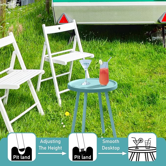 Werph Outdoor Side Table, Small Table with 4 Legs, Blue Patio Side Tables for Outside, Small Side Tables, Round End Table for Porch and Balcony, Pool Side Table for Indoor & Outdoor