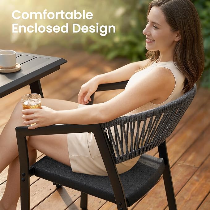 11-Piece Aluminum Patio Dining Set with Stackable Wicker Chairs | 94" Rectangular Outdoor Dining Table and Grey Barrel Chairs Weather Resistant Furniture for Backyard, Deck, Poolside