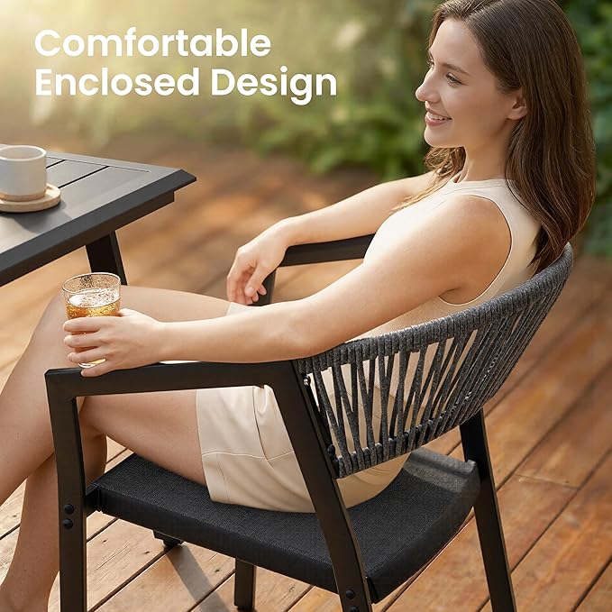 9-Piece Aluminum Outdoor Patio Dining Set with 8 Stackable Wicker Chairs | 83" Rectangular Outdoor Table with Barrel Grey Chairs Weather Resistant Furniture for Backyard, Deck, Poolside