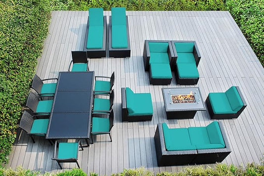 20 Piece Outdoor Patio Furniture Black Wicker Conversation Set with Fully Assembled Sectional and 42-inch Propane Gas Fire Table