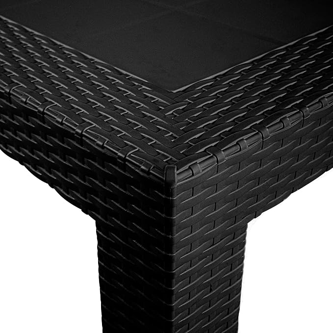LeisureMod Mace Modern Weave Design Outdoor Patio Square Dining Table (Black)
